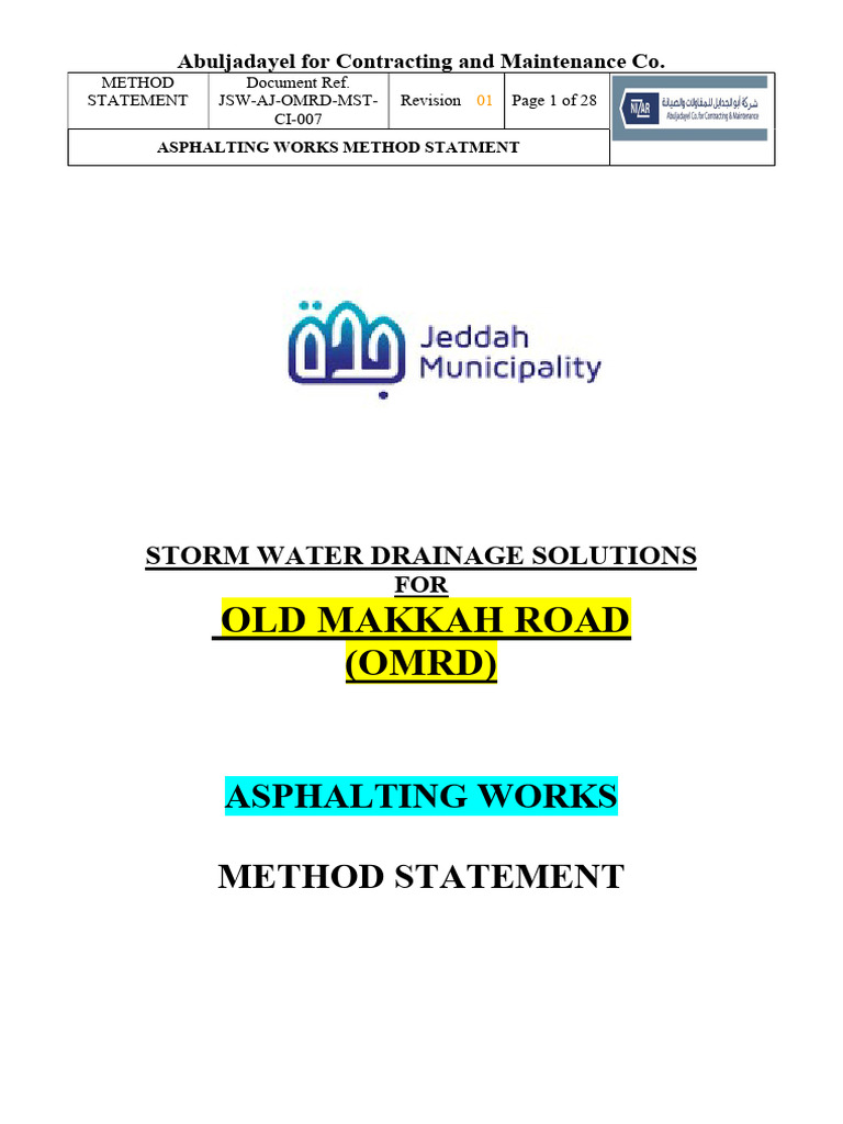 Asphalting Method Statement for OMRD | PDF | Road | Road Surface