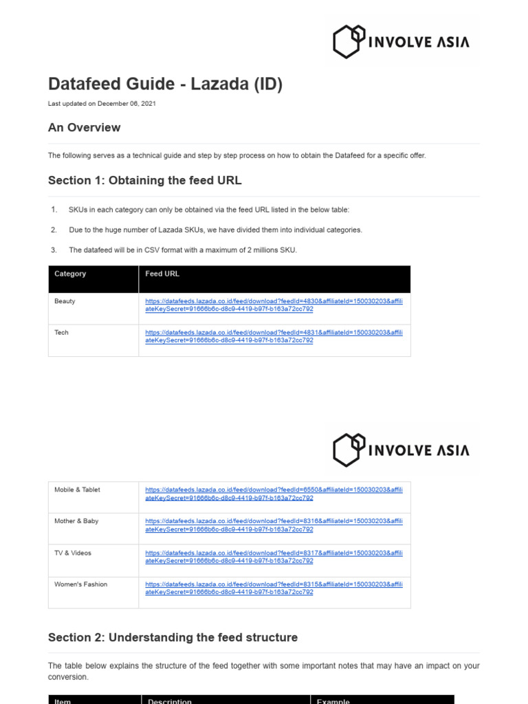 Lazada ID Datafeed Technical Guide | PDF | Computing
