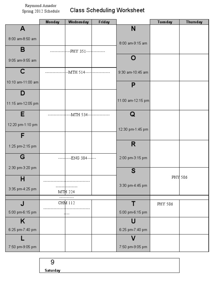 Spring 2012 Class Schedule | PDF | Sports & Recreation | Computers