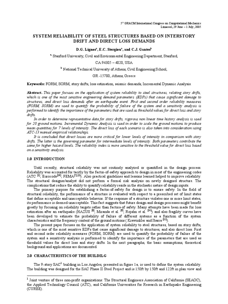 System Reliability of Steel Structures Based On Interstory Drift and ...