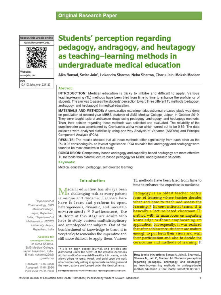 Student Perceptions of Learning Methods | PDF | Medical Education ...