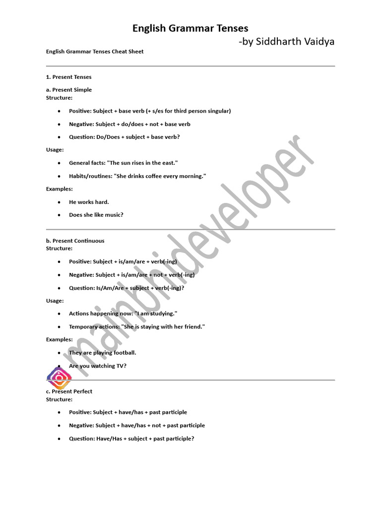 Tenses | PDF | Verb | Perfect (Grammar)