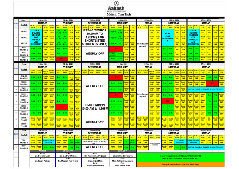 Time-Table_Medical_2024-25 (Agra) - Google Sheets | PDF
