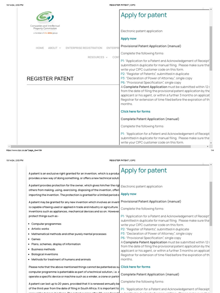 Register Patent - Cipc | PDF | Patent | Patent Application