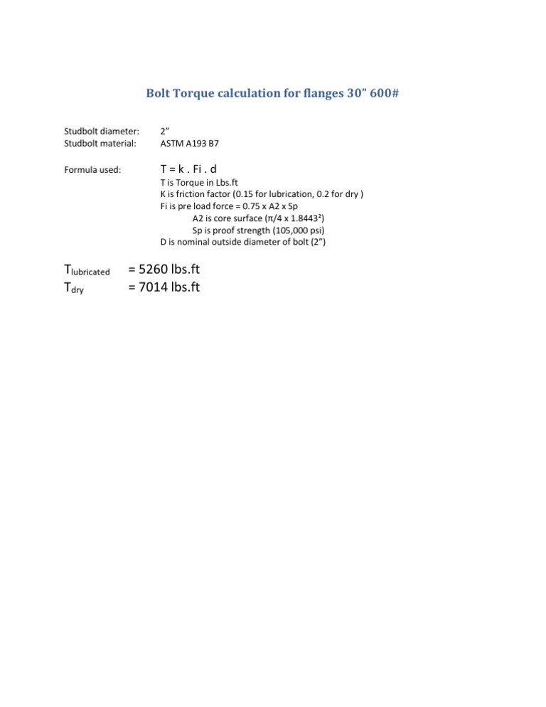 Bolt Torque Calculation For Flange PDF Mechanical Engineering