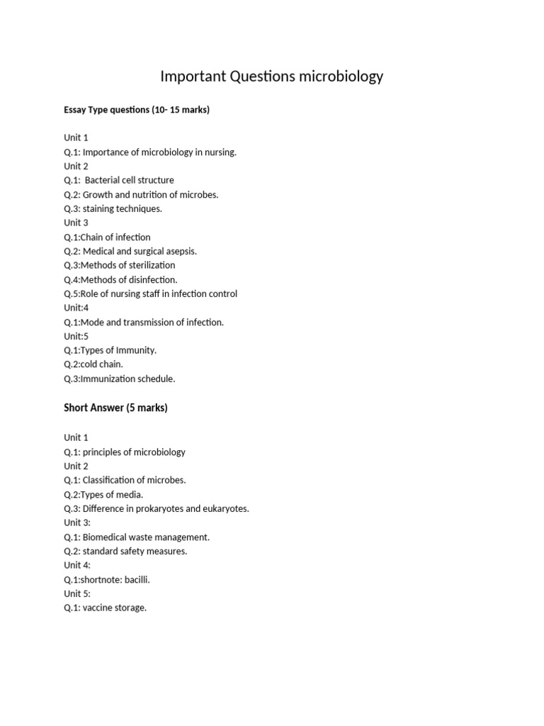 Key Microbiology Questions for Nursing | PDF