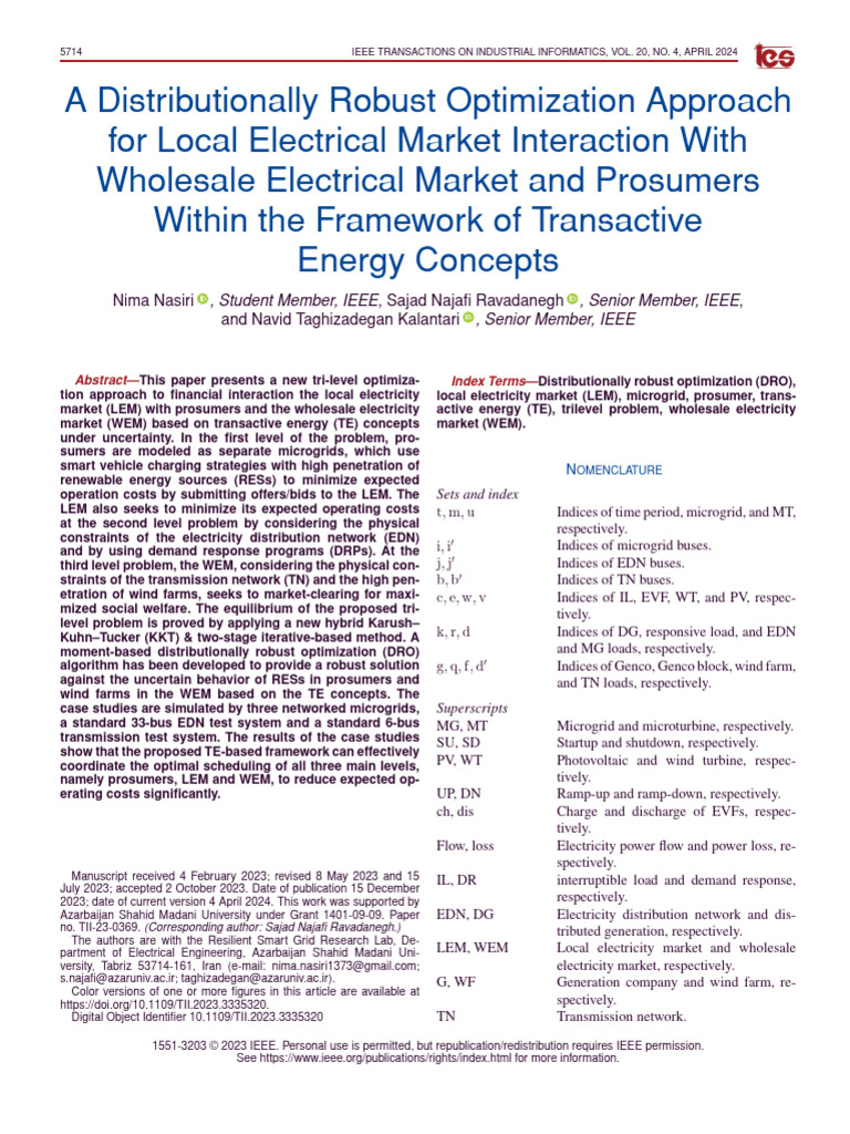 Robust Optimization for Local Energy Markets | PDF | Distributed ...