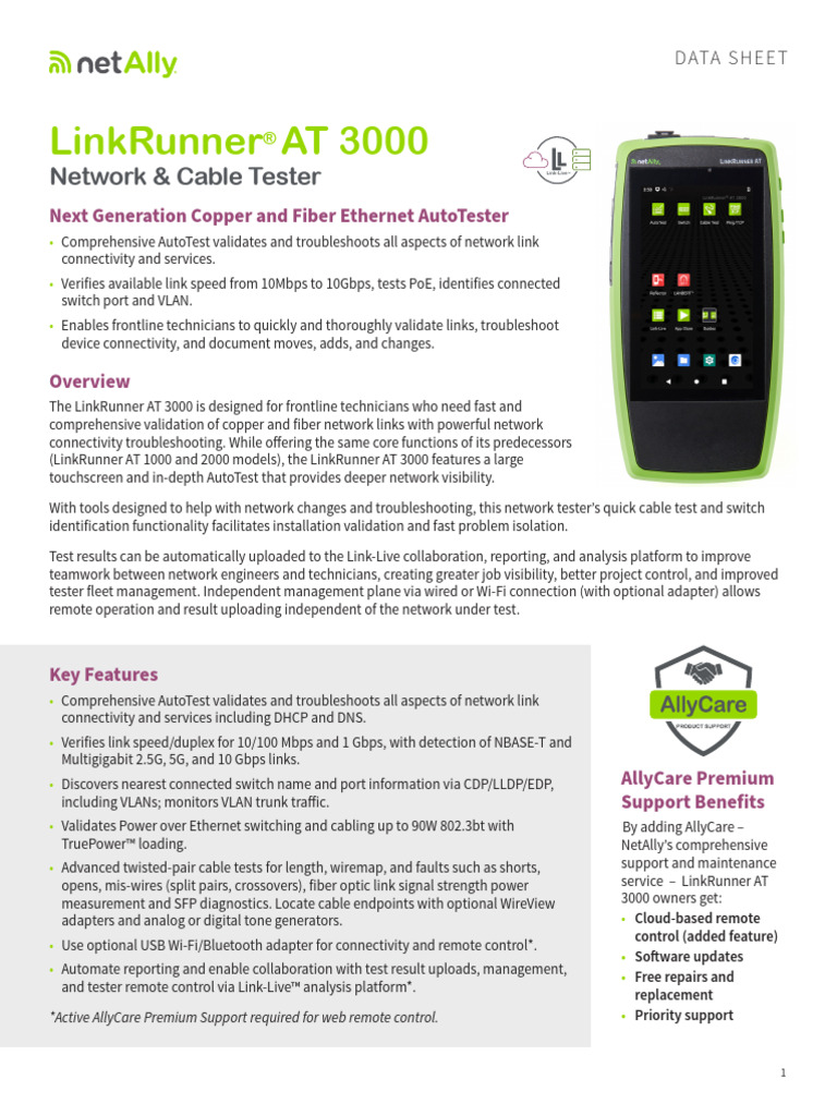 LinkRunner-AT-3000-Product-Data-Sheet | PDF | Computer Network ...