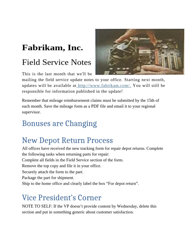 Fabrikam Inc Field Service Updates Pdf