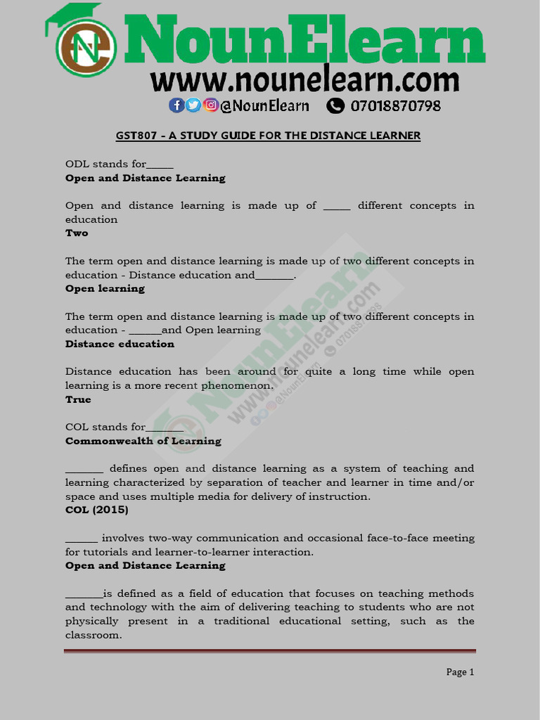 GST807 Study Guide for Distance Learning | PDF | Educational Assessment ...
