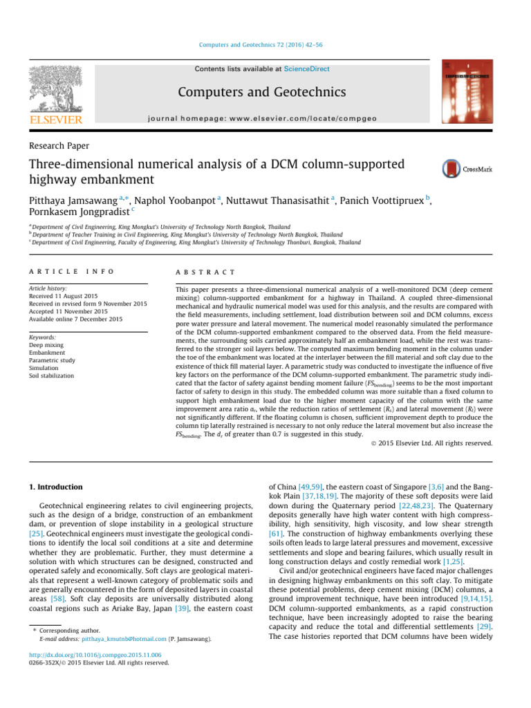 Three-dimensional numerical analysis of a DCM column-supported highway ...