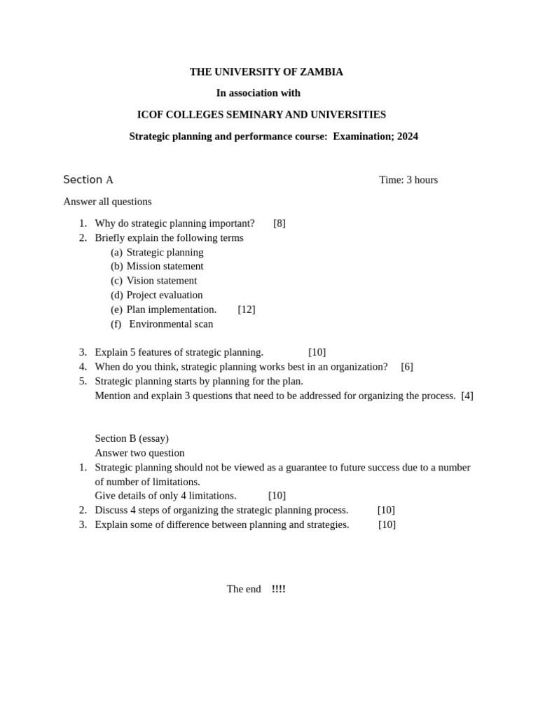 Strategic Planning Exam Guide 2024 | PDF