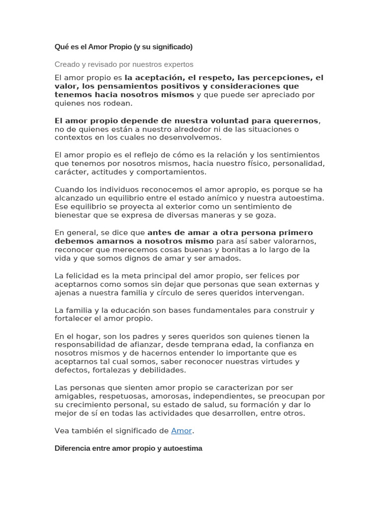 Qué es el Amor Propio | PDF | Autoestima | Amor
