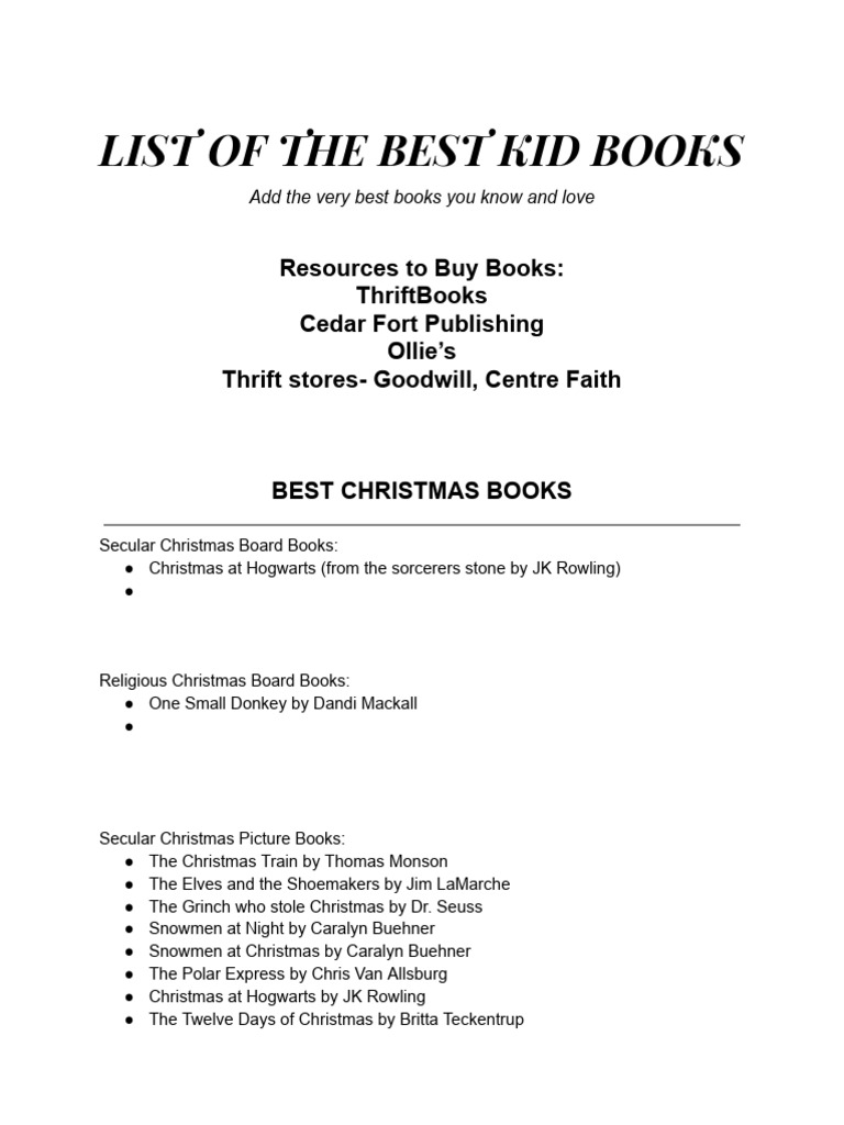 List of the best kid books pdf