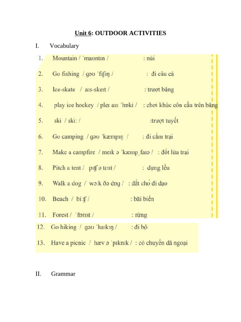 Unit 6 Outdoor Activities | PDF