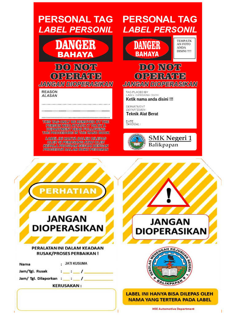 Danger Tag and Out of Service Tag | PDF
