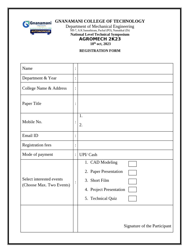 Agromech 2K23 Registration Form | PDF