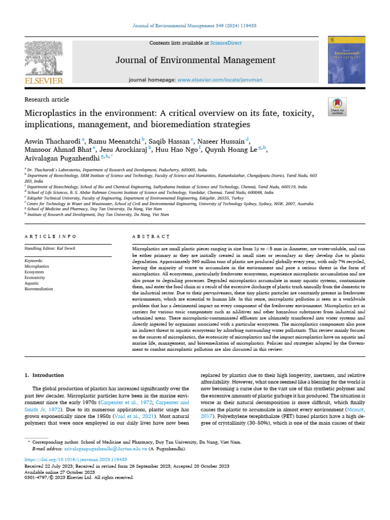 Microplastics in the environmen | PDF | Aquatic Ecosystem | Ecosystem