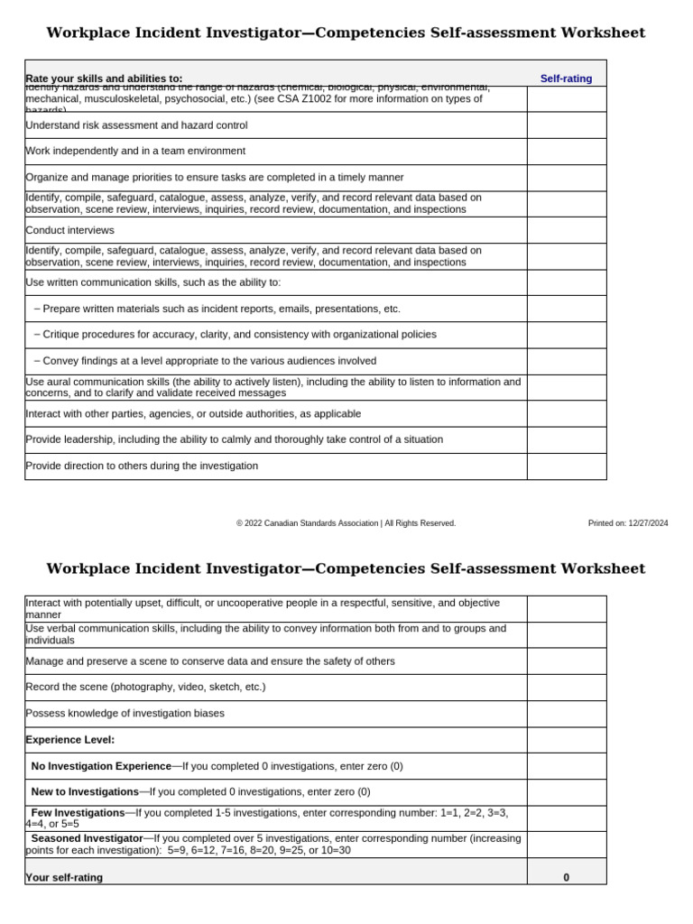 Workplace Incident Investigator Skills Assessment | PDF | Occupational ...
