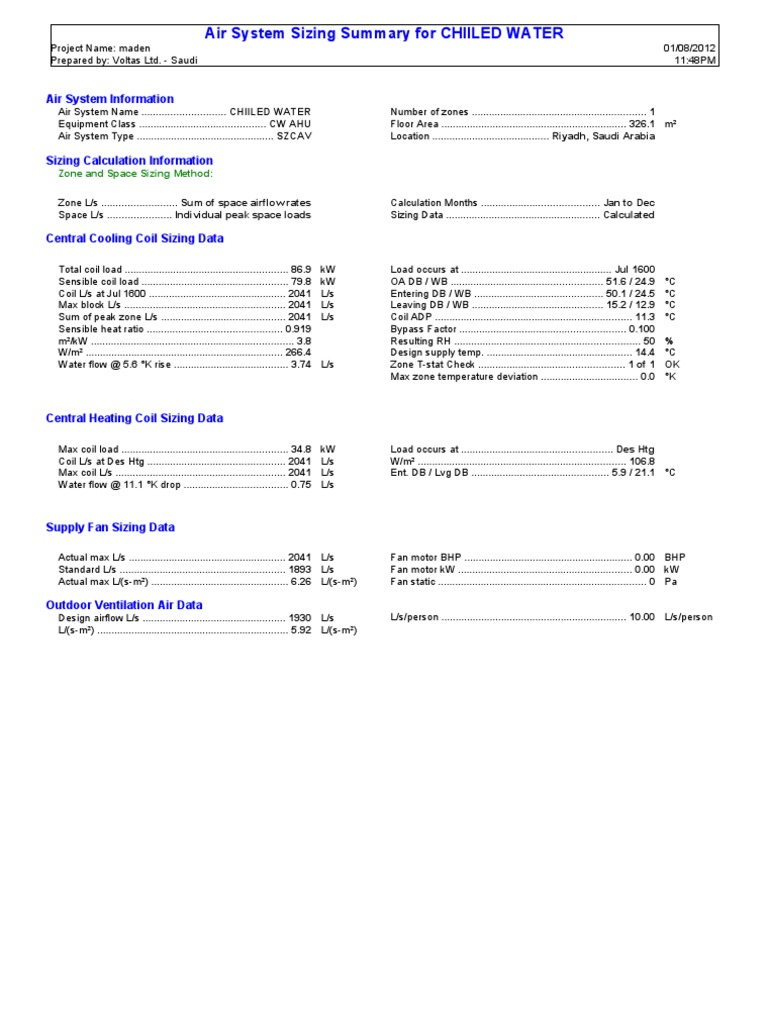 Chilled Water Air System Sizing Summary | PDF | Computers | Technology ...