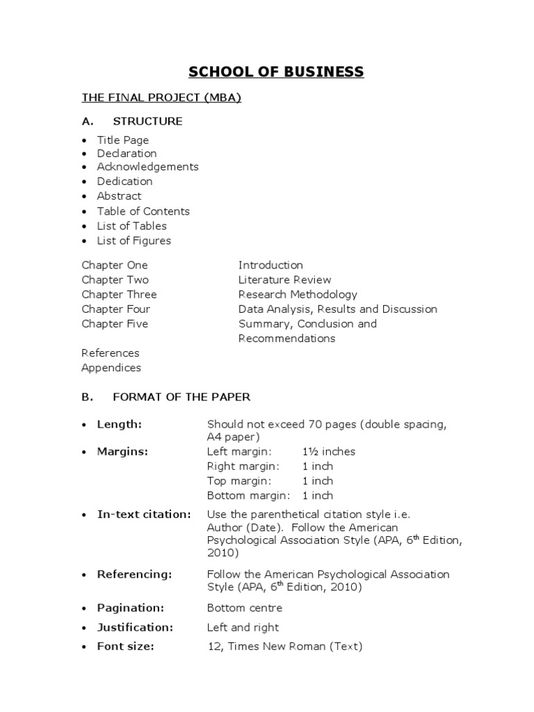 MBA Final Project Structure and Format | PDF