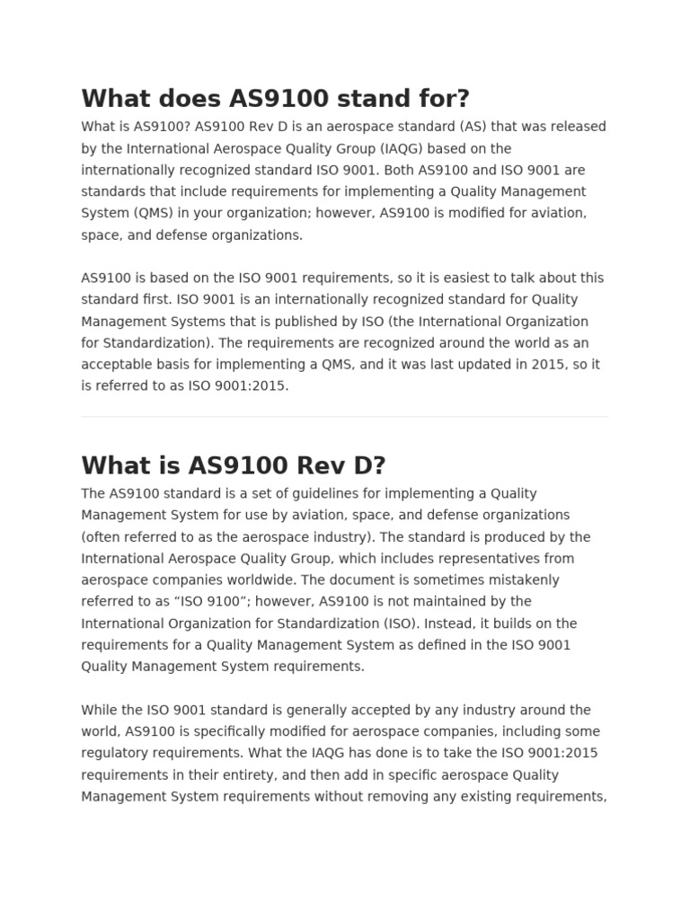 As9100d Standard Requirements Guide
