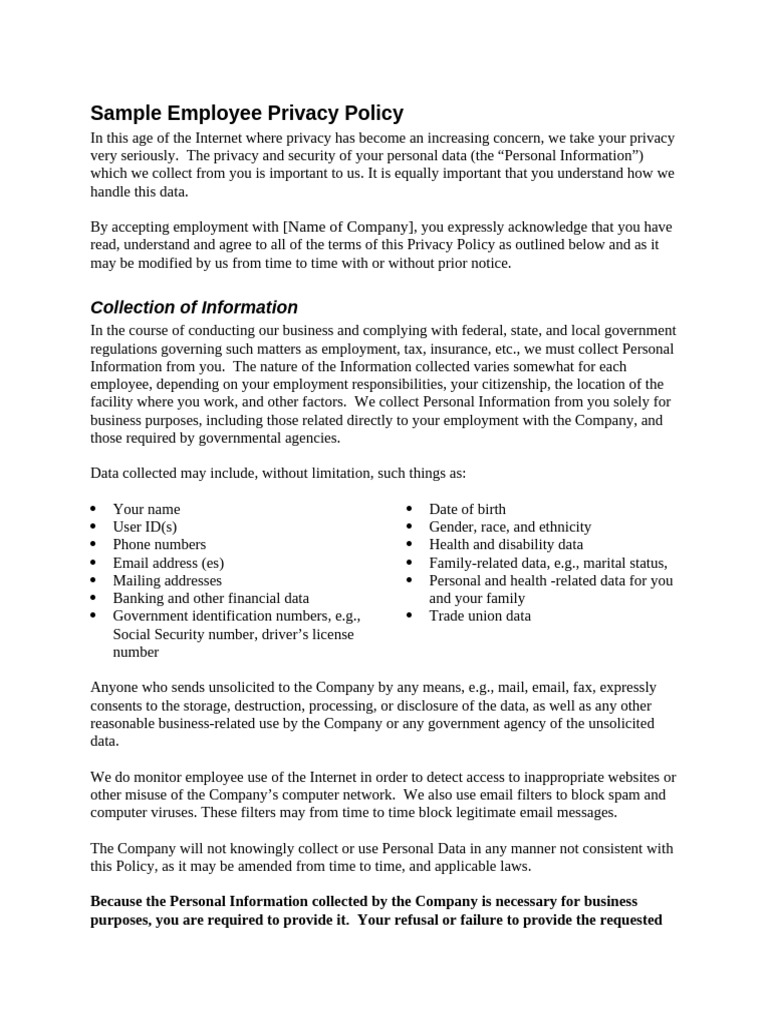 Employee Privacy Policy Overview | PDF | Information | Privacy