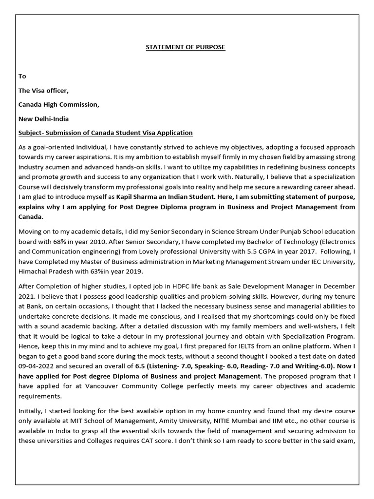 Canada Student Visa Application | PDF | Project Management | Business