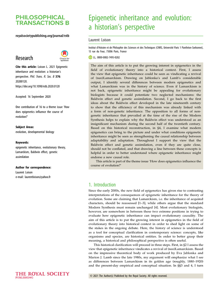 Epigenetic Inheritance in Evolution | PDF | Heredity | Evolution