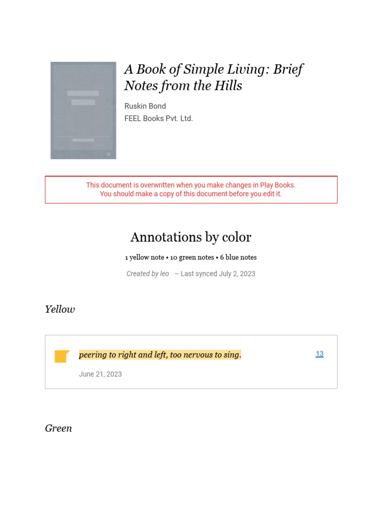 Notes From - A Book of Simple Living - Brief Notes From The Hills ...