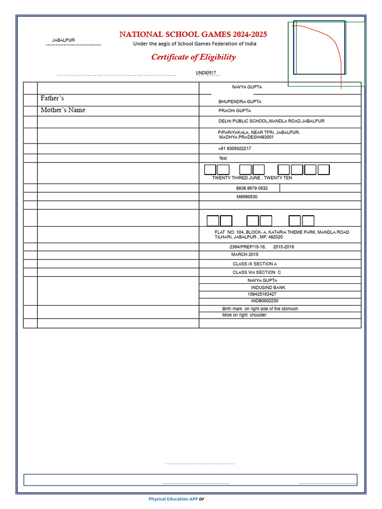 National School Games Eligibility Form | PDF | Government And Personhood