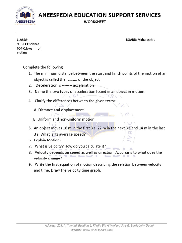9 Thworksheet - Laws of Motion Pratik | PDF