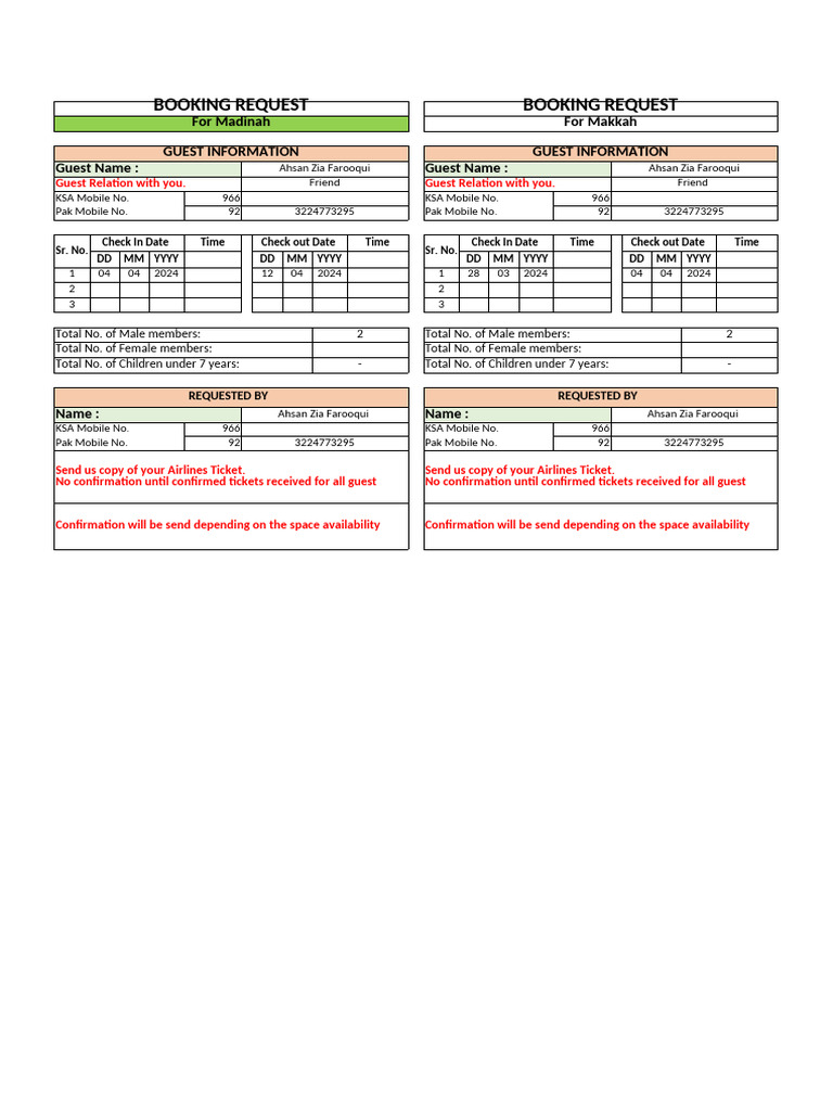Booking Request for Madinah and Makkah | PDF | Hotel | Hospitality Industry