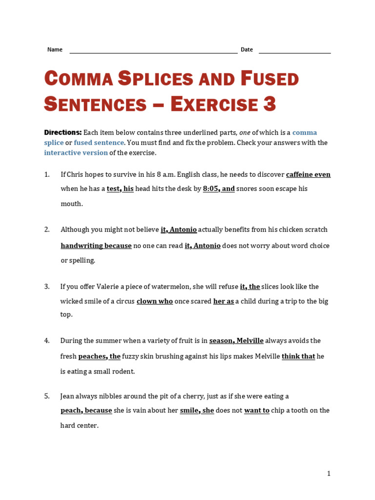 Fixing Comma Splices and Fused Sentences | PDF