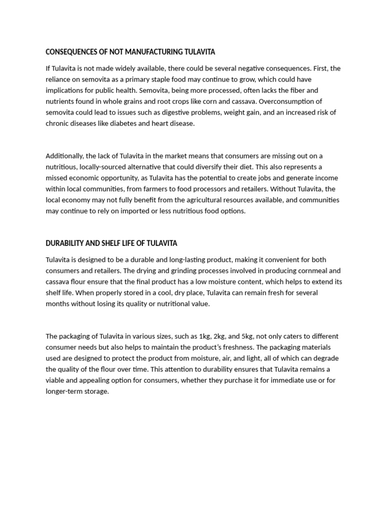 Consequences of Not Manufacturing Tulavita | PDF