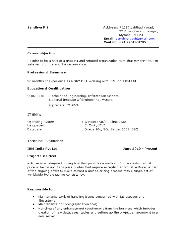 resume-pdf-ibm-db2-databases