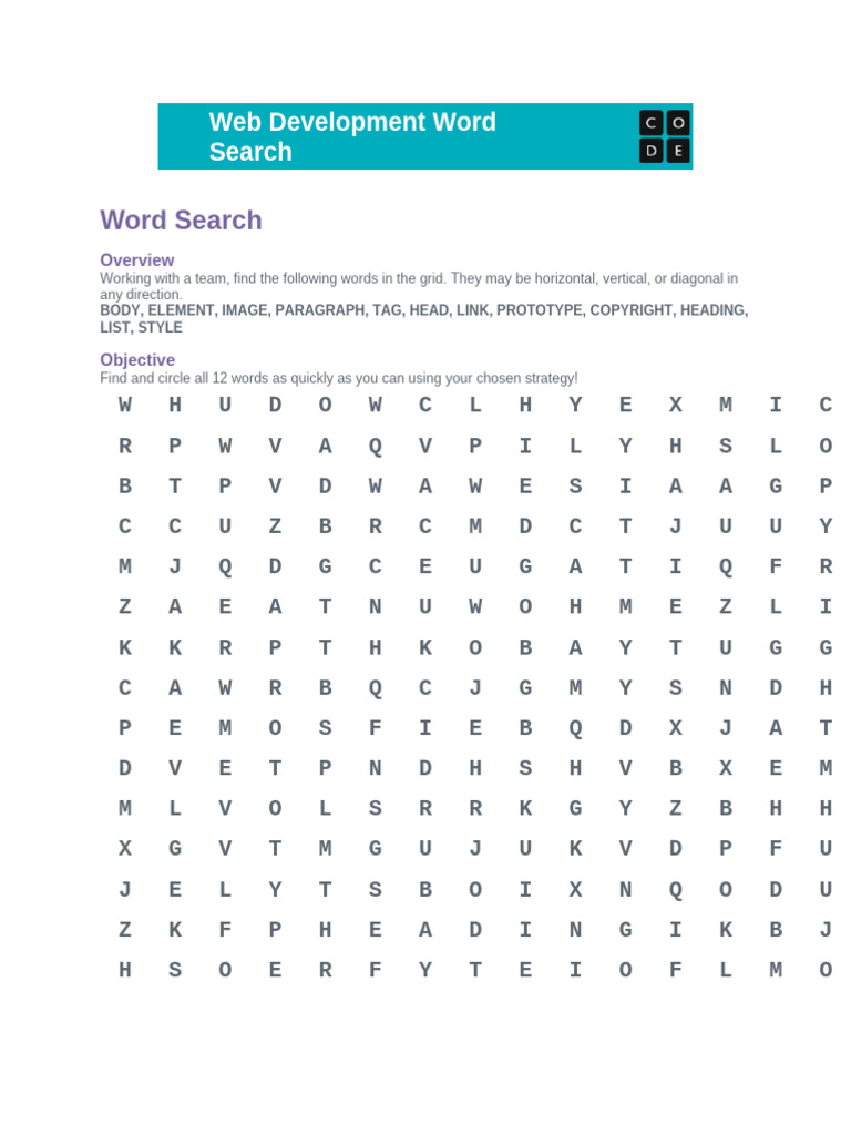 Web Development Word Search | PDF