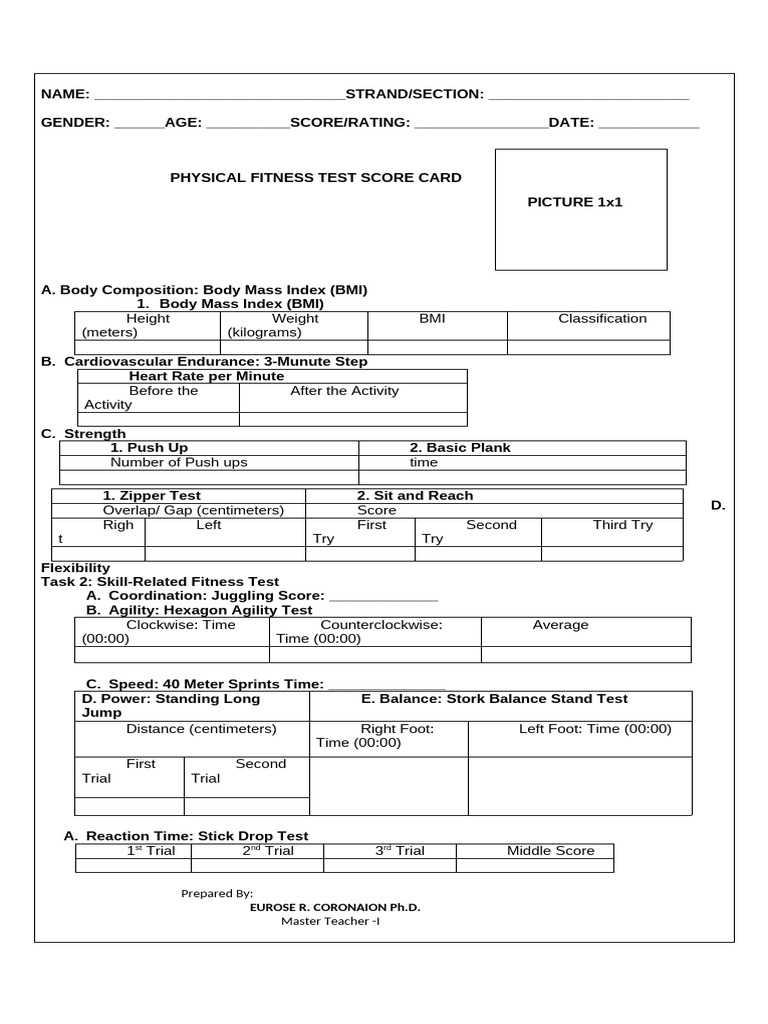 Physical Fitness Test Score Card | PDF