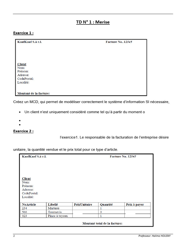Merise TD1 | PDF | Bases de données | Facture