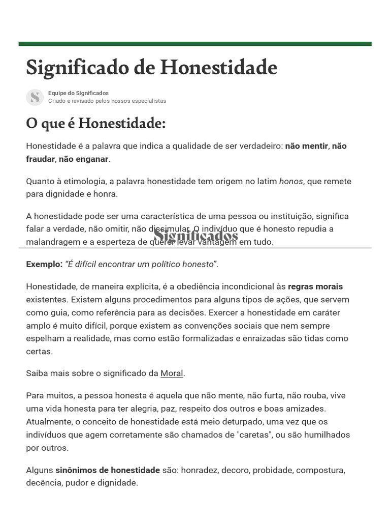 Definição de Honestidade | PDF