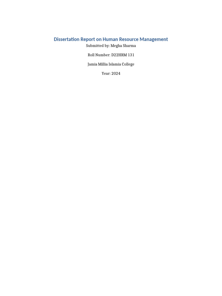 Human Resource Management Dissertation Report | PDF