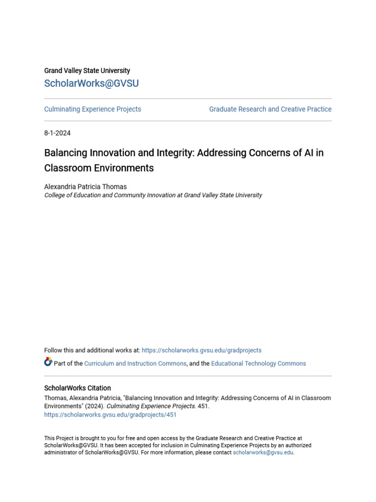 Balancing Innovation and Integrity Addressing Concerns of AI in | PDF ...