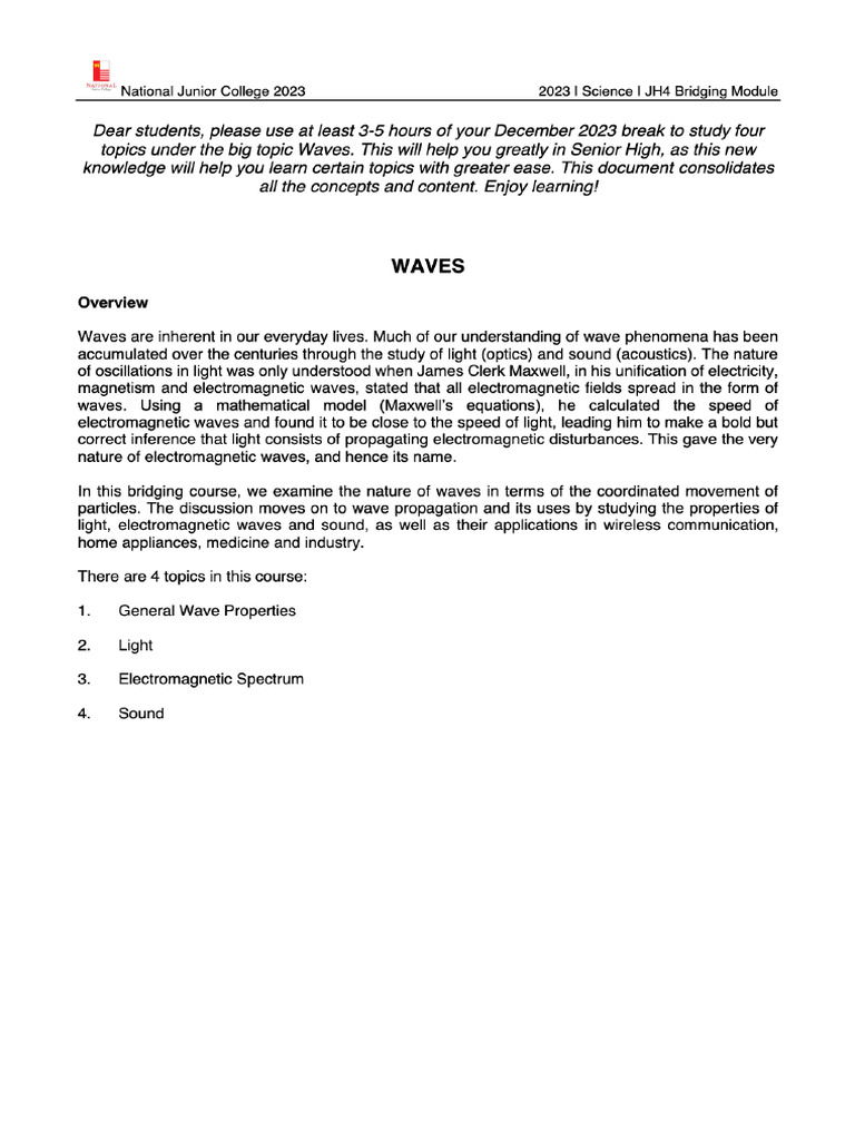 2023 JH4 Bridging Module Waves Notes and Problemsets | PDF