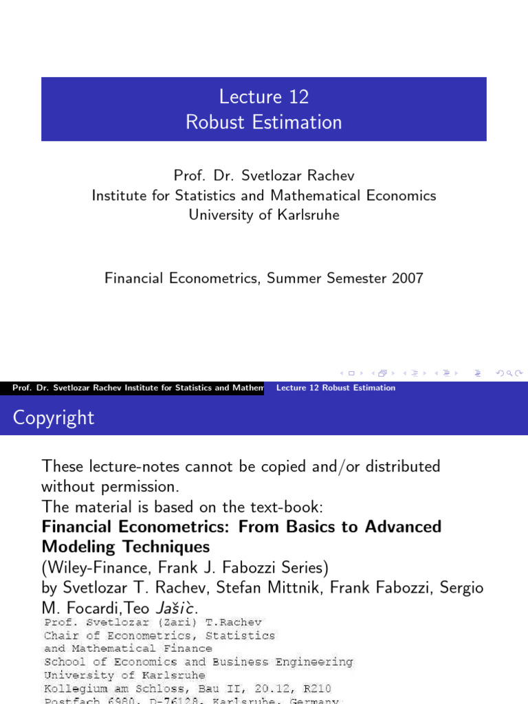 Robust Estimation in Statistics | PDF | Robust Statistics | Median