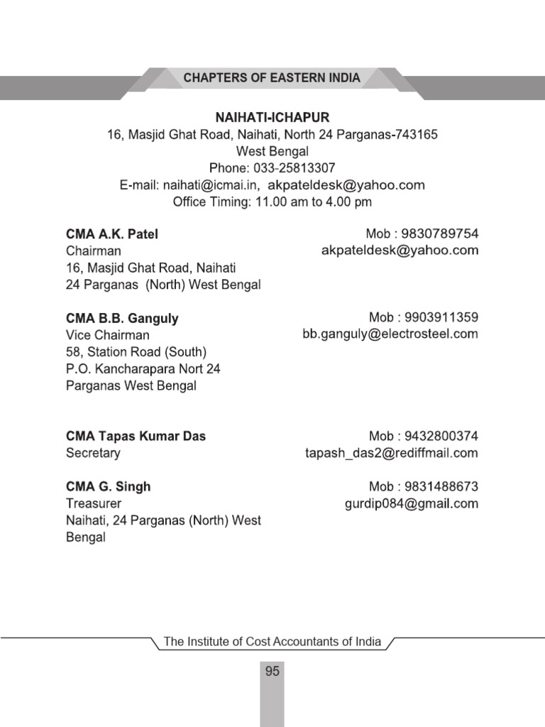 CMA Chapters in Eastern India Contacts | PDF
