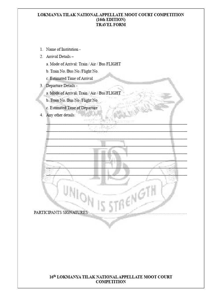 Lokmanya Tilak Moot Court Travel Form | PDF