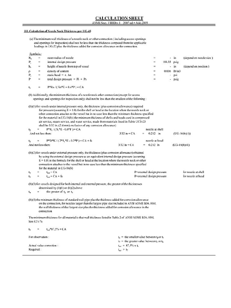 Nozzle Calculation Sheet | PDF | Pressure