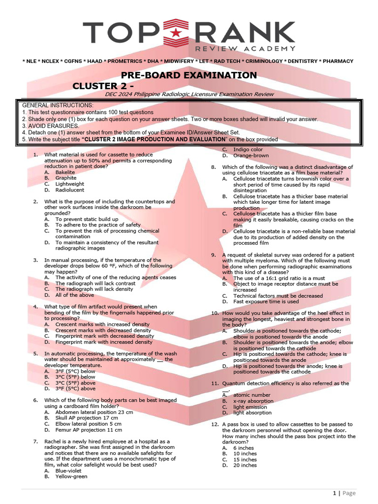 Cluster 2 Radiology Exam Review | PDF | Radiography | X Ray