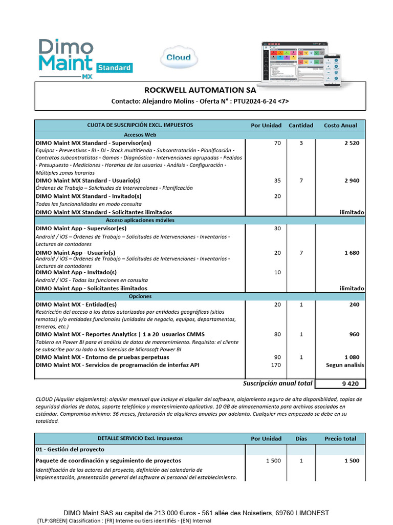 Presupuesto Anual DIMO Maint 2024 | PDF | Aplicación movil | Software