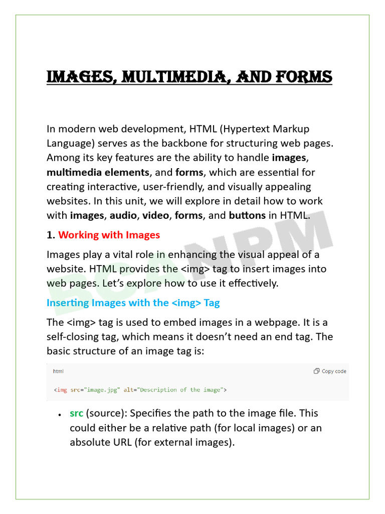 HTML Guide: Images, Multimedia, Forms | PDF | Html | World Wide Web